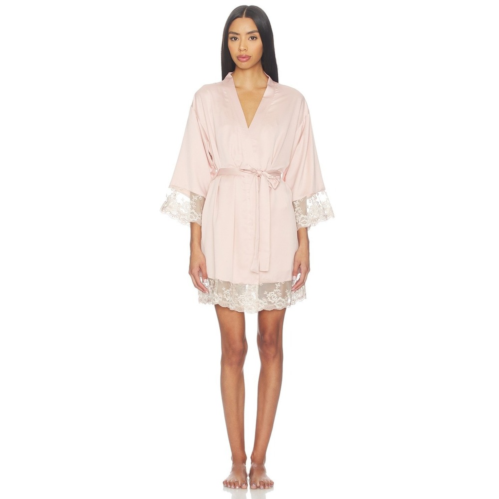 Flora Nikrooz Women Rosa Shell Pink Charmeuse Kimono Size Large NEW